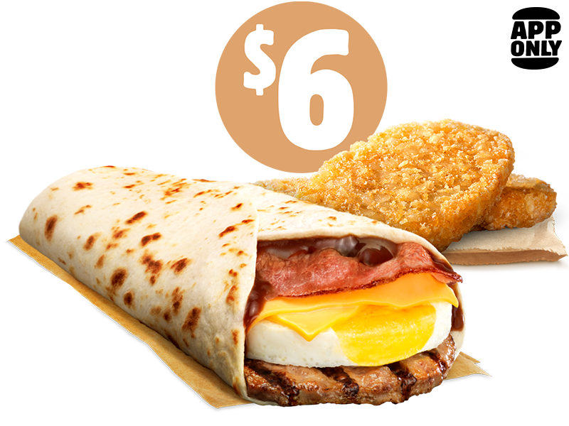 $6 BBQ Brekky Wrap + 2 Hash Browns